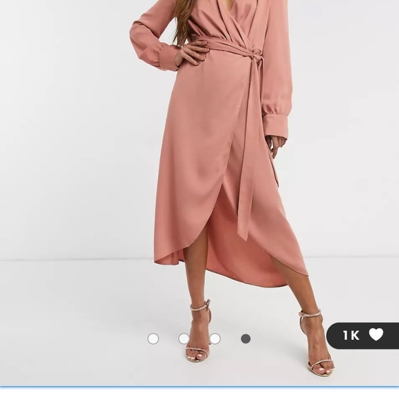 asos design collared wrap midi dress with tie belt